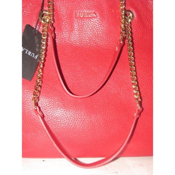 Furla St Alice True Red Leather Gold Accents Satchel - Picture 7 of 12
